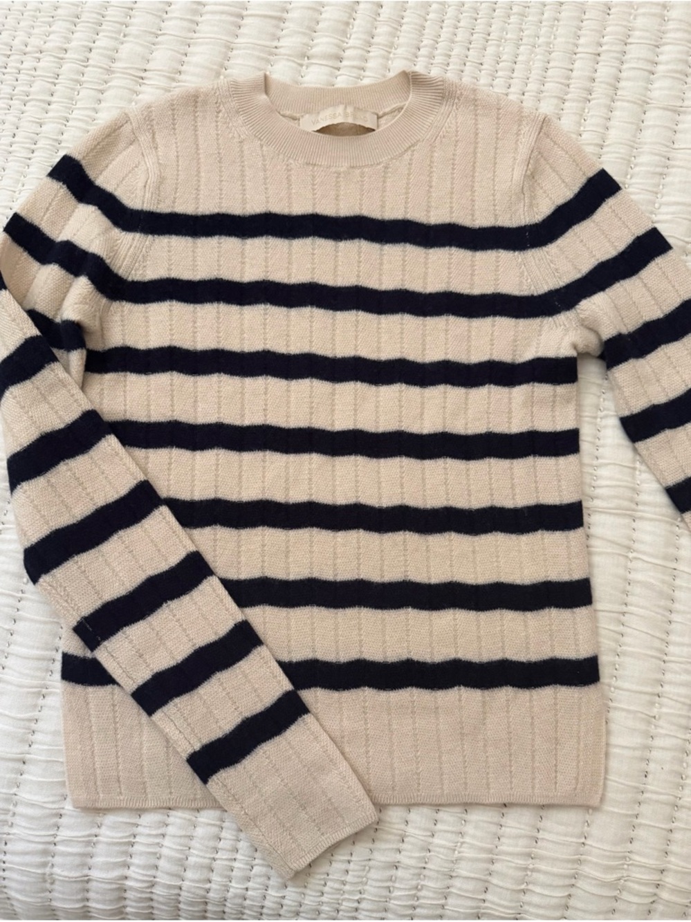 Vanessa Bruno Beige and Navy Striped Knit Sweater
